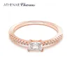 Rings Athenaie 925 Sterling Silver CZ Sparkling Square Halo Rings Color Rose Gold voor vrouwen stapelbare vingerring voor vrouwen