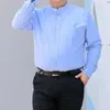 メンズカジュアルシャツS-10XL 2024秋の韓国シャツスリムフィットビジネスドレスプレーンカラーカラーレスロングスリーブプラスサイズの布