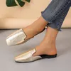 Casual Shoes 2024Ladies Summer Bright Leather Sandals Solid Color Square Toe Flat Bottom Modern Mules Fashion Comfy Women Office