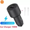 Chargers Xiaomi Mi Car Charger 100W MAX 1A1C Fast Charging Dualport USBA USBC Smart Device Fully Compatible With Light Effect Display