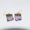 Brincos dangle -roldes de cristal roxo natural Pedra de quartzo para mulheres feminina grande retangular RATGAN SLICE GEODE DRUZY AMETHYST GOLD 1 PACH