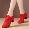 Chaussures de danse féminine adulte professeur de latin femme oxford tissu au milieu du talon carré marin soft social baskets
