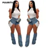 Damesjeans Pulkritu Women Zipper High Taille Inner Patchwork Denim Shorts 2024 Streetwear Fashion Short Blue Trousers