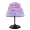 Bérets voyageant chapeau de seau crochet pêcheur en peluche rayé pour les filles y2k shopping f0s4