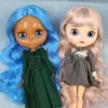 Dolls ICY DBS Blyth doll 1/6 bjd joint body dark skin shiny face blue hair white skin matte face Multicolored hair 30CM toy anime