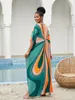 Kobiety pokrywka plażowa luźna sukienka kaftan kolorowy geometryczny garnitur kąpielowy zestaw bikinów 240416