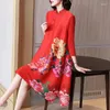 Robes décontractées de style chinois imprimé floral miyake robe plissée printemps et d'été haut de gamme rétro en vrac cheongsam