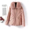 Women's Leather Women Winter Casual Down Jacket Fashion Warm Real Fur Collar Loose Sheepskin Coat Split
