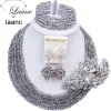 Necklaces Laanc Handmade Grey Gray Crystal Beaded Necklace Nigerian Wedding African Beads Jewelry Set for Women 5DS018