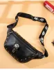 Förpackar lyxiga kvinnor i midjeväska Fanny Pack Rock Skull Pu Bag Belt Purse Female Fashion dragkedja liten handväska Telefonnyckel Pouch Chest Bag