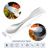 Thee scheppen titanium 2-in-1 lepel ultralight kookgerei draagbaar vork mes outdoor camping picknick reizen milieuvriendelijk flatware