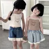 Shorts Kids Princess Girls Summer Korean Sweet Lace Flower Edge Children Clothing Loose Cowboy 2024 Simple