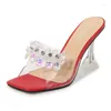 Kapcie Voesnees Summer Women Pvc Przezroczyste diamentowe sandały Kubek Obcasowe 9 cm kryształowe slajdy buty na wysokim obcasie 2024 moda