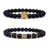 Brin 2pcs couple Bracelet de perle d'hématite de lion d'or