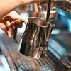 Süt köpüren sürahi paslanmaz çelik profesyonel süt çilek sürahileri barista espresso buhar bardağı uzun yuvarlak spout 350/550/750ml 240410