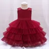 Robes de fille bébé 1ère année Robe de baptême d'anniversaire pour les bébés filles Party de mariage en tulle Bow Berning Robe Toddler Vêtements