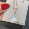 2024 High end V-gold Small Skirt Necklace for Women's White Fritillaria Fan Light Luxury 18k Rose Gold Fan-shaped Jade Marrow Collar Chain for Women Jewelry