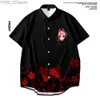 Chemises décontractées masculines 2021 Japanese Mens Mens Fox Street Vêtements Haian Beach Shirt Summer Summer à manches HARAJUKU HIP-HOP Black Aloha Shirt YQ240422