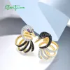 Earrings SANTUZZA Genuine 925 Sterling Silver Stud Earrings For Women Sparkling White Black Lovely Swan Elegant Gift Chic Fine Jewelry