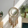 Dekorative Figuren Holzperlen Spiegel Makrame Wand Hanging Boho runden Spiegel für Schlafzimmer Kindergarten Home Decors Weihnachtsgeschenk