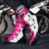 Ayakkabı erkekleri motosiklet botları bisiklet ayakkabıları hightop antifall binici yol yarış spor ayakkabılar kadın döner toka dişli vites motosiklet ayakkabıları
