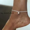 Simple lettre initiale de tennis de tennis pour femmes 14k jaune or cubic zirconia chaîne de jambe de cheville bracelet plage bijoux 92