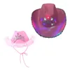 Berets Novelty Bright Color Cowgirl Hat With Colorful Light Glitter Night-can-see Feather Trim Sequin Party Raves