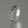 Bandas Huitan Retro Anniversary Gift Ring para mulheres com folhas vintage gravadas com um minúsculo anéis de dedos de pedra de zircão verde cúbico