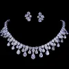 Colliers Emmaya Zircons High Quality White Gold Color Cumbic Zirconia Bridal Wedding Collier and Earge Brings Sets Party Gift