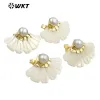 Earrings WTMPE094 WKT 2023 Exquisite Fan Shape Natural Shell Party Pretty Gift Earrings for birthday Trendy Pearl Accessory Hot