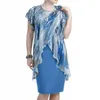 Lässige Kleider Frauen Digital bedrucktes Flutterhülsen Chiffon Kleid Sommer Long für Cocktail