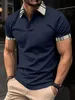 Summer Mens Casual Shortsleeved Polo Shirt Ofis Fashionprint yaka Tshirt Nefes Alabilir Giysiler 240409