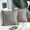 Pillow 2PCS Vintage Style Covers Farmhouse Solid Decorative Burlap Linen Trimmed Tailored Edges Square