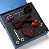 Fashion Brand Many Color Tie Hanky Pocket Squares Cufflink Set Bow Clip Necktie Box Drop Purple Geometric 240412