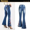 Frauen Jeans Europäische und amerikanische mit weit geschenkte Hose 3D dreidimensionale Stickerei ausgestattet Füße Drag Frau