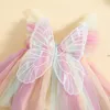 Petite fille Rompers Hobe broderie papillon aile manche mouche arc-en-ciel couleur tulle jupe combinaison vêtements bébé vêtements d'été 240409