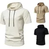 Men's T Shirts Jacquard Small Checkerboard Collar Lace-up Casual Hooded Short-sleeved T-shirt Summer Fashion