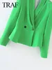 Costumes féminins 2024 Fashion Green Blazer Chic Elegant Abel Long Manches longues Slim Double Breasted Wild Femme Coat Street Extérieur