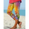 Frauenhose Capris Sommer Damenmalerei gedruckt gedruckt gedruckte Spitze Leggings lässige bunte farbenfrohe Blumengeschnittene Hosen Y240422