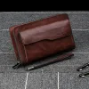 Cüzdanlar erkekler deri cüzdan marka debriyaj çantası uzun çanta çift fermuarlı para klip siyah iş organizatör cüzdan erkek kullanışlı çanta