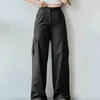Women's Pants Flattering Leg Shape Stylish Cargo High Waist Multi Pocket Straight Trousers In Solid Color For A
