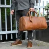 Bags Men Retro Genuine Leather Duffle Bag With Shoes Pocket Full Grain Vintage Crazy Horse Leather Travel Bag 20Inch Weekender Duffel