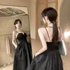 Casual Dresses Black Women Spaghetti Strap Hepburn Strapless Nightclub Sexy Knee-length Fairy Graceful Vestidos Famous Lady