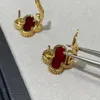 Designer Charm Gold High Edition Van Clover 18K Rose Red Agate Black White Fritillaria Boucles d'oreilles pour femmes bijoux