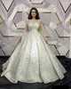 Muslim crystal ball gown Wedding Dress illusion long sleeves sequins lace wedding dresses ruffle Dubai Arabi Turkish Bridal gowns plus size