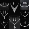 Värdefulla lab diamantsmycken Set Sterling Silver Wedding Halsbandörhängen för kvinnor Bridal Engagement Smyckesgåva 48i6#