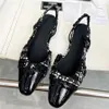 Women Sandal Dress Shoes Ballet Flat Leather Thick Slingbacks High Heels Black Patchwork Back Strap Sexy Bar Party Women Chunky Shoes Buckle Heels