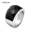 Zespoły nowe pierścienie modowe dla kobiet/mężczyzn biżuteria ślubna Big Black Crystal Stone Ring 316L Anillos ze stali nierdzewnej