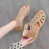 Casual Shoes Golden Roman Sandals for Women 2024 Summer Soft Sole Women's Wedge Fashion Designer