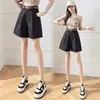 Корейский ремень чистые хлопковые шорты женщин с высокой талией шириной костюмы A-Line Office Lady Solid Loak Casual Short Banns Summer 240420